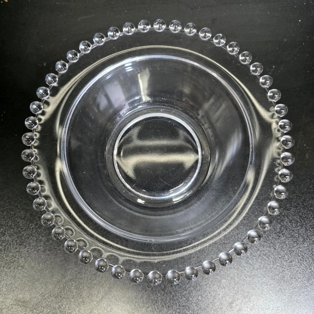 Classic Beaded Rim Glass Bowl Clear 7 Inch Candlewick Style Serving Dish Vintage